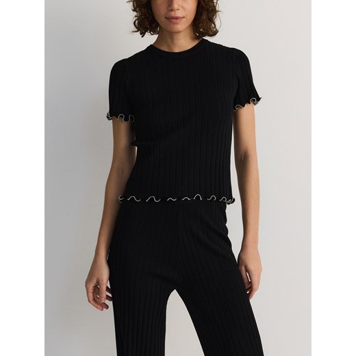 Reserved - Bluzka z ozdobnym wykończeniem - czarny ze sklepu Reserved w kategorii Bluzki damskie - zdjęcie 178651767