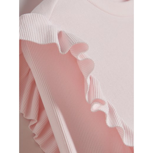 Reserved - Dzianinowy longsleeve z falbanami - różowy Reserved XS Reserved