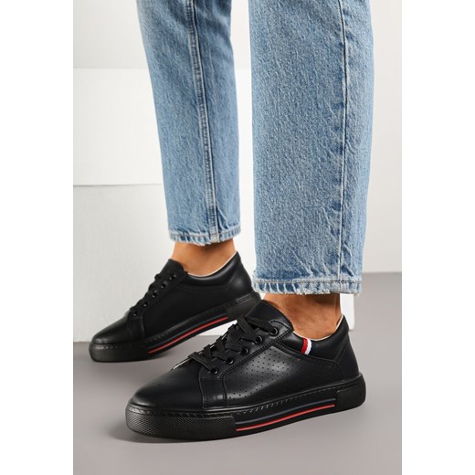 Czarne Sneakersy Tenisówki ze Skóry Naturalnej Zdobione Perforacją Tillirene ze sklepu renee.pl w kategorii Buty sportowe damskie - zdjęcie 178652339