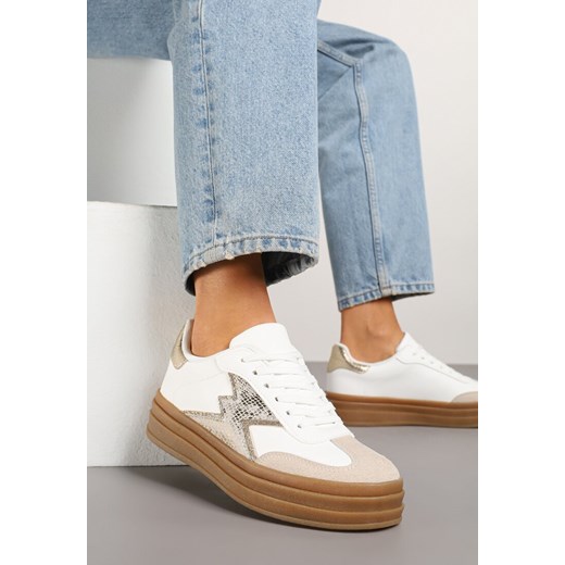 Złoto-Białe Sneakersy w Stylu Tenisówek Ozdobione Geometrycznym Wzorem Tolivanna ze sklepu renee.pl w kategorii Buty sportowe damskie - zdjęcie 178652378