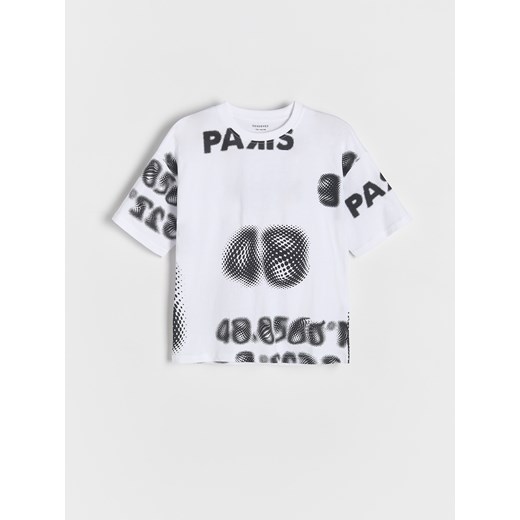 Reserved - Bawełniany t-shirt z nadrukiem - złamana biel ze sklepu Reserved w kategorii T-shirty chłopięce - zdjęcie 178652495