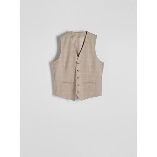 Reserved - Kamizelka garniturowa w kratę - beżowy Reserved 56 Reserved