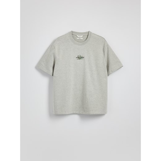 Reserved - T-shirt loose fit z haftem - jasnoszary Reserved M Reserved