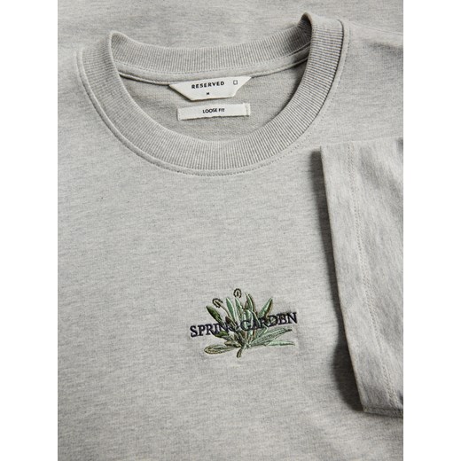 Reserved - T-shirt loose fit z haftem - jasnoszary Reserved S Reserved