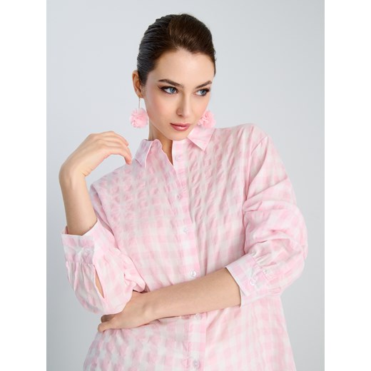 Sinsay - Koszula w kratę z kołnierzykiem - różowy Sinsay L Sinsay
