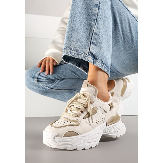 Beżowe Sneakersy na Podeszwie z Tłoczeniami w Streetwearowym Stylu Vaniffia ze sklepu born2be.pl w kategorii Buty sportowe damskie - zdjęcie 178654608