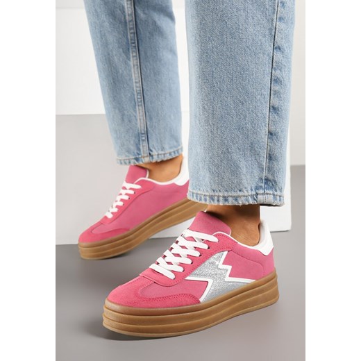 Fuksjowe Sneakersy na Kauczukowej Podeszwie z Geometrycznym Wzorem Tolionne ze sklepu born2be.pl w kategorii Buty sportowe damskie - zdjęcie 178654665