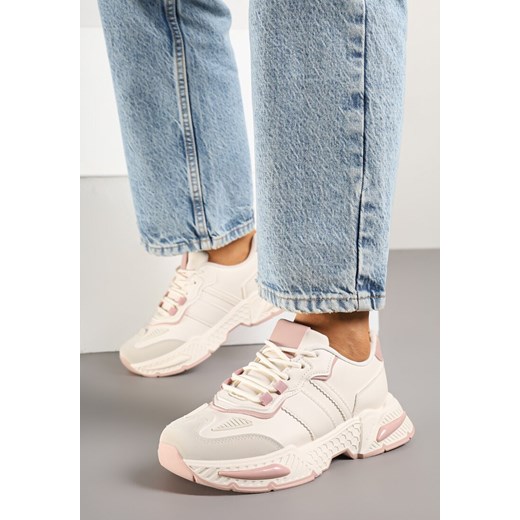 Beżowo-Różowe Sneakersy Streetwearowe z Kontrastowymi Przeszyciami Ilirenas ze sklepu born2be.pl w kategorii Buty sportowe damskie - zdjęcie 178654695