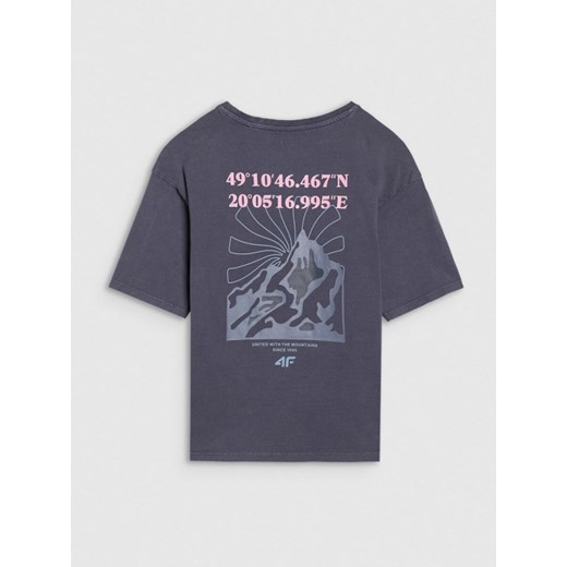 Dziewczęcy t-shirt z nadrukiem 4F 4FJWSS25TTSHF1853 - szary ze sklepu Sportstylestory.com w kategorii Bluzki dziewczęce - zdjęcie 178657268