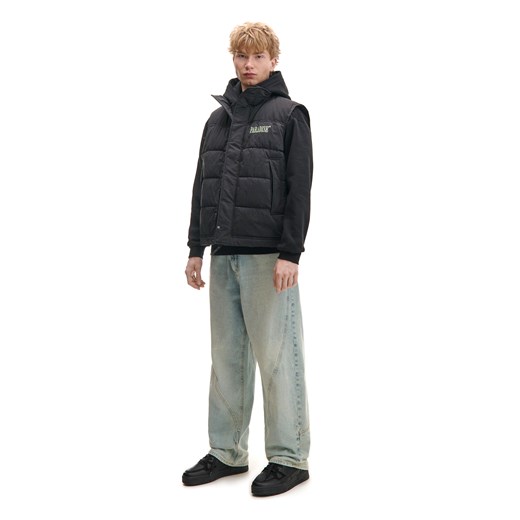 Cropp - Czarna pikowana kamizelka z haftem - czarny Cropp XL Cropp