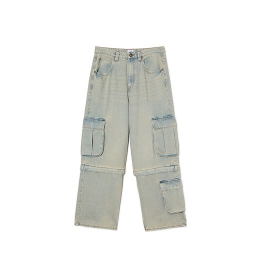 Cropp - Jeansy super baggy cargo z odpinanymi nogawkami - niebieski ze sklepu Cropp w kategorii Jeansy męskie - zdjęcie 178658025