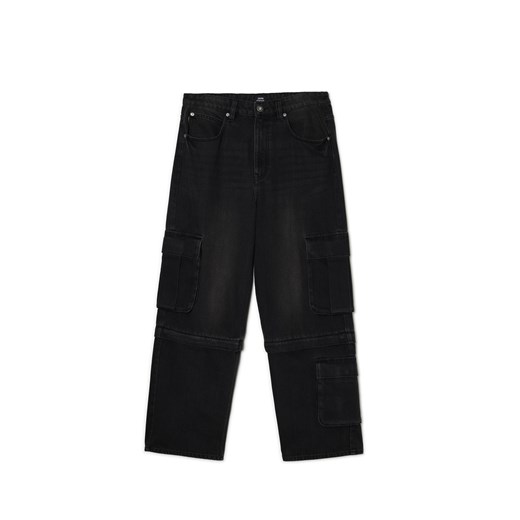 Cropp - Jeansy super baggy cargo z odpinanymi nogawkami - czarny ze sklepu Cropp w kategorii Jeansy męskie - zdjęcie 178658028