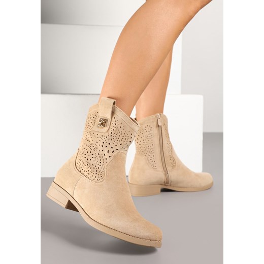Ciemnobeżowe Botki Kowbojki Ażurowe Efaliria ze sklepu renee.pl w kategorii Botki - zdjęcie 178658206
