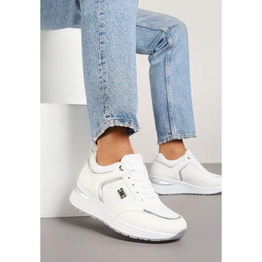 Białe Sneakersy na Koturnie Ozdobione Metalicznymi Aplikacjami Emselia ze sklepu renee.pl w kategorii Buty sportowe damskie - zdjęcie 178658248
