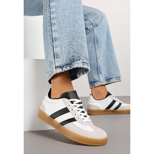 Biało-Czarne Sneakersy w Stylu Klasycznych Tenisówek Zdobione Przeszyciami Ivelfia ze sklepu renee.pl w kategorii Buty sportowe damskie - zdjęcie 178660369