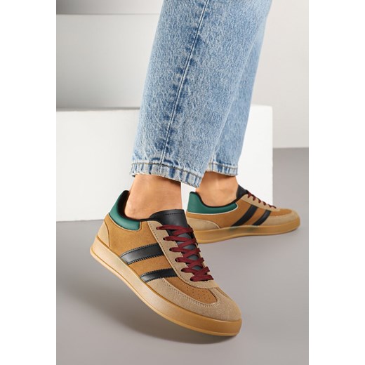 Brązowe Sneakersy w Stylu Klasycznych Tenisówek Zdobione Przeszyciami Ivelfia ze sklepu renee.pl w kategorii Buty sportowe damskie - zdjęcie 178660375