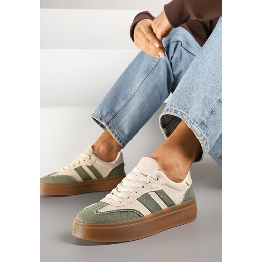 Zielono-Beżowe Sneakersy Tenisówki na Kauczukowej Podeszwie Ardisora ze sklepu renee.pl w kategorii Buty sportowe damskie - zdjęcie 178660417