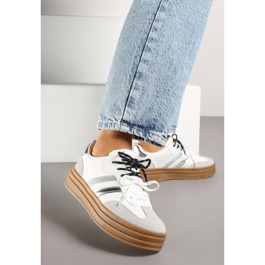 Białe Sneakersy w Stylu Tenisówek Ozdobione Brokatem Teladriena ze sklepu renee.pl w kategorii Buty sportowe damskie - zdjęcie 178660477