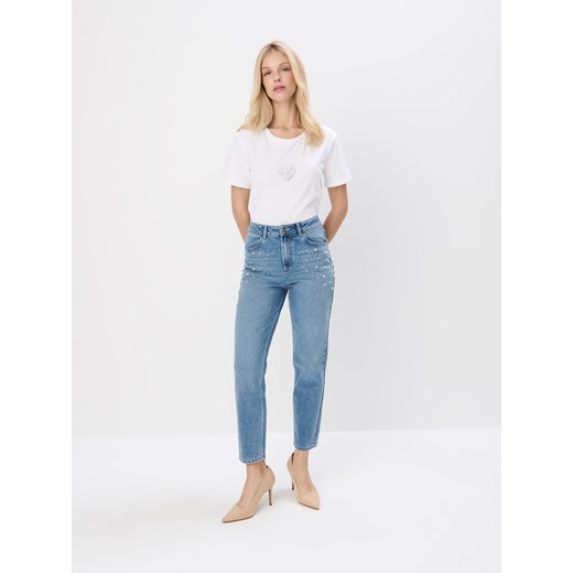 Mohito - Jeansy mom slim z ozdobnymi elementami - niebieski ze sklepu Mohito w kategorii Jeansy damskie - zdjęcie 178660798