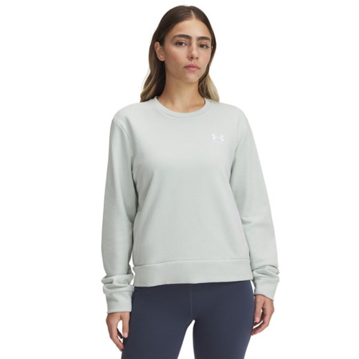 Damska bluza dresowa nierozpinana bez kaptura Under Armour UA Rival Terry Crew - zielona ze sklepu Sportstylestory.com w kategorii Bluzy damskie - zdjęcie 178661407