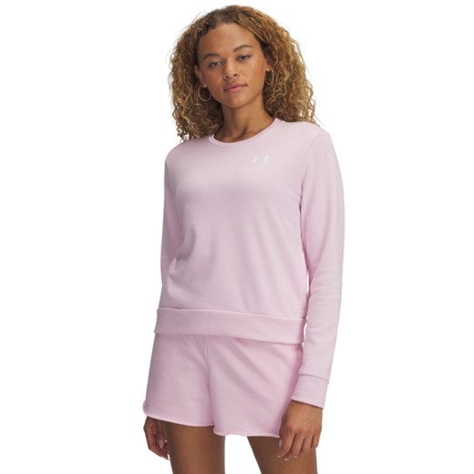 Damska bluza dresowa nierozpinana bez kaptura Under Armour UA Rival Terry Crew - różowa ze sklepu Sportstylestory.com w kategorii Bluzy damskie - zdjęcie 178661488