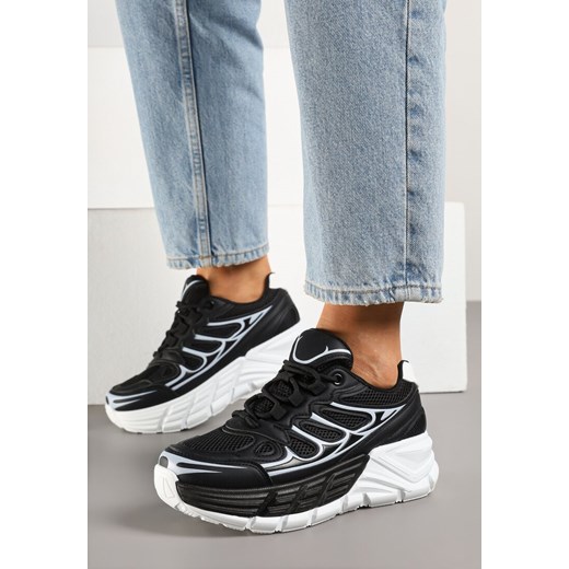 Czarne Sneakersy w Streetwearowym Stylu na Grubej Podeszwie z Tłoczeniami Siltewi ze sklepu born2be.pl w kategorii Buty sportowe damskie - zdjęcie 178662338