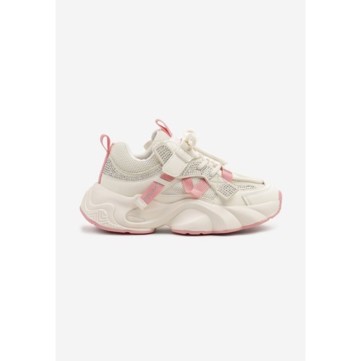 Beżowo-Różowe Buty Sportowe Sneakersy w Stylu Streetwearowym z Rzepem Ediriva ze sklepu born2be.pl w kategorii Buty sportowe dziecięce - zdjęcie 178662445