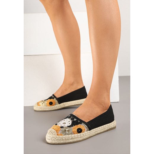 Czarne Espadryle Ozdobione Plecionką i Haftowanymi Kwiatami Tolisae ze sklepu born2be.pl w kategorii Espadryle damskie - zdjęcie 178662557