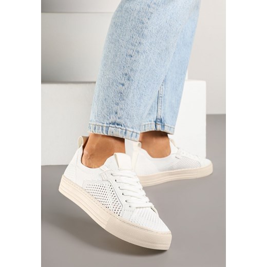 Białe Sneakersy z Siateczkową Cholewką i Metaliczną Nicią Nimiovana ze sklepu born2be.pl w kategorii Buty sportowe damskie - zdjęcie 178662569