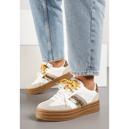 Biało-Brązowe Sneakersy w Stylu Kultowych Tenisówek z Dodatkowymi Sznurówkami Nasalla ze sklepu born2be.pl w kategorii Buty sportowe damskie - zdjęcie 178662977