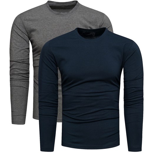 2-pak zestaw basic męskich longsleevów grafitowy i granatowy Recea ze sklepu Recea.pl w kategorii T-shirty męskie - zdjęcie 178666688