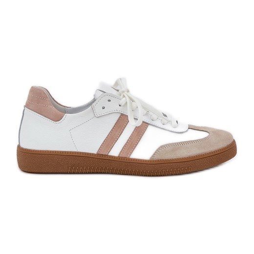 Zazoo N1068 Skórzane Niskie Sneakersy Damskie Beżowe beżowy ze sklepu ButyModne.pl w kategorii Buty sportowe damskie - zdjęcie 178667986