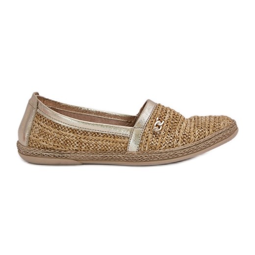 Eleganckie Skórzane Espadryle Z Plecionką Zazoo 10178 Beżowo-Złote beżowy ze sklepu ButyModne.pl w kategorii Espadryle damskie - zdjęcie 178668085