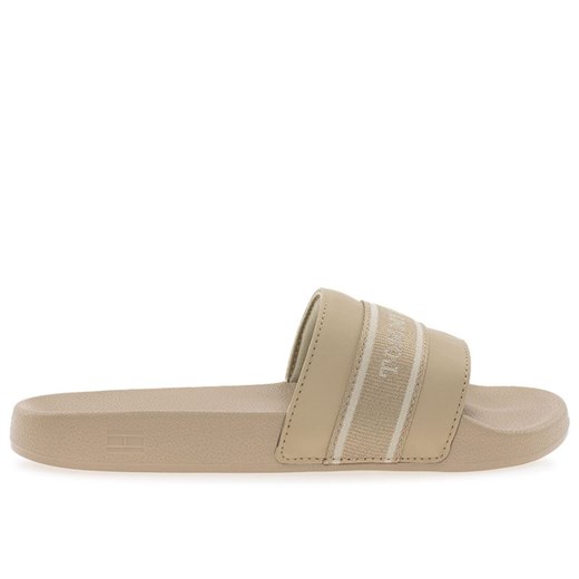 Klapki Tommy Hilfiger Poolside With Webbing Slide FW0FW08529-ACC - beżowe ze sklepu streetstyle24.pl w kategorii Klapki damskie - zdjęcie 178669896