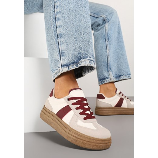 Beżowo-Bordowe Sneakersy w Stylu Kultowych Tenisówek na Grubej Podeszwie Nanniris ze sklepu renee.pl w kategorii Buty sportowe damskie - zdjęcie 178673888