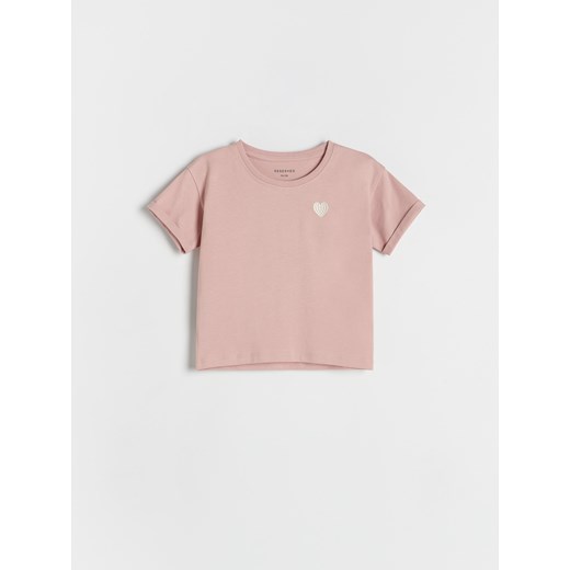 Reserved - T-shirt z haftem - pastelowy róż ze sklepu Reserved w kategorii Bluzki dziewczęce - zdjęcie 178674199