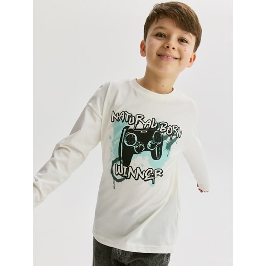 Reserved - Bawełniany longsleeve - złamana biel ze sklepu Reserved w kategorii T-shirty chłopięce - zdjęcie 178674406