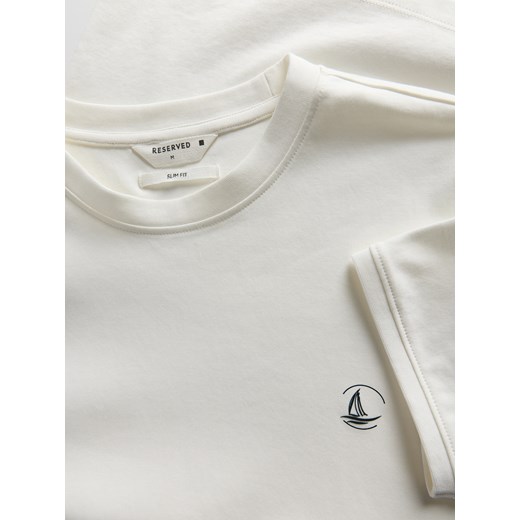 Reserved - Bawełniany t-shirt slim fit - złamana biel Reserved M Reserved