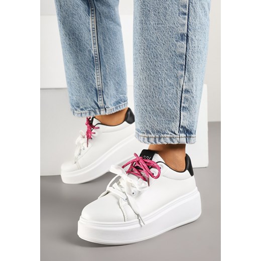 Biało-Czarne Sneakersy Ozdobione Podwójnym Wiązaniem Zdivane ze sklepu born2be.pl w kategorii Buty sportowe damskie - zdjęcie 178675398