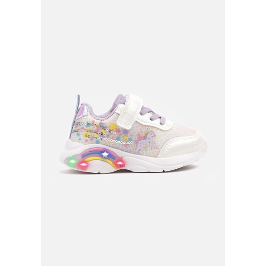 Srebrne Buty Sportowe Sneakersy z Tęczą Gwiazdami Jednorożcem i Ledami Ularivena ze sklepu born2be.pl w kategorii Buty sportowe dziecięce - zdjęcie 178675667
