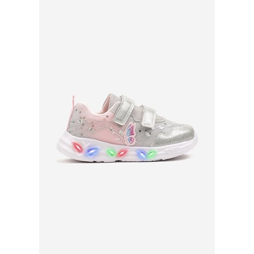 Srebrne Buty Sportowe Sneakersy z Motylami i Cekinami Millevia ze sklepu born2be.pl w kategorii Buty sportowe dziecięce - zdjęcie 178675688