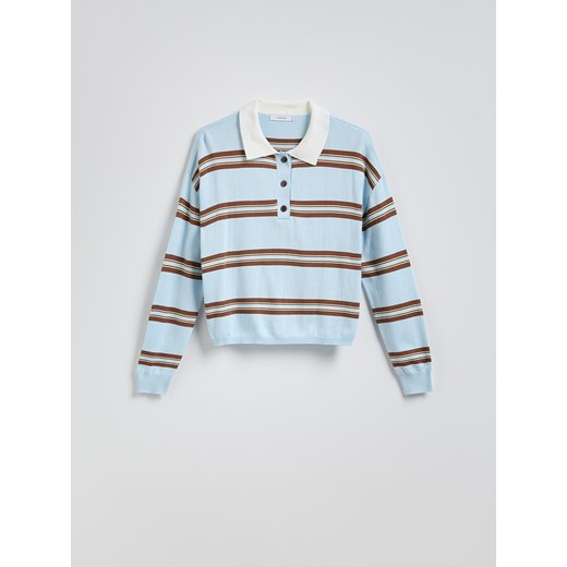 Reserved - Sweter polo w paski - jasnoniebieski ze sklepu Reserved w kategorii Swetry damskie - zdjęcie 178680627