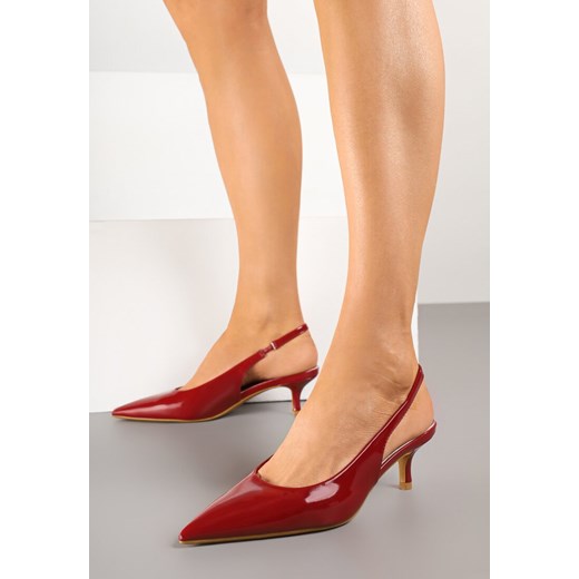 Bordowe Czółenka Slingback Vices z Lakierowanym Połyskiem na Kaczuszce Sonwena ze sklepu renee.pl w kategorii Czółenka - zdjęcie 178682887