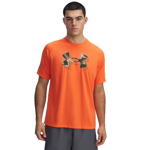 Męska koszulka treningowa Under Armour UA M Tech Print Fill SS - pomarańczowa ze sklepu Sportstylestory.com w kategorii T-shirty męskie - zdjęcie 178683937