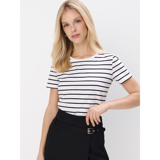 Mohito - T-shirt w paski - biały ze sklepu Mohito w kategorii Bluzki damskie - zdjęcie 178686585