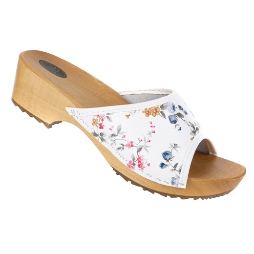 Buty damskie skórzane drewniaki chodaki M136 kwiaty ze sklepu butyolivier w kategorii Klapki damskie - zdjęcie 178687295