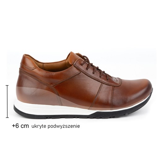 Buty męskie podwyższające sznurowane skórzane SPORT STYLE 408KZ +6 cm brązowe ze sklepu butyolivier w kategorii Półbuty męskie - zdjęcie 178687718