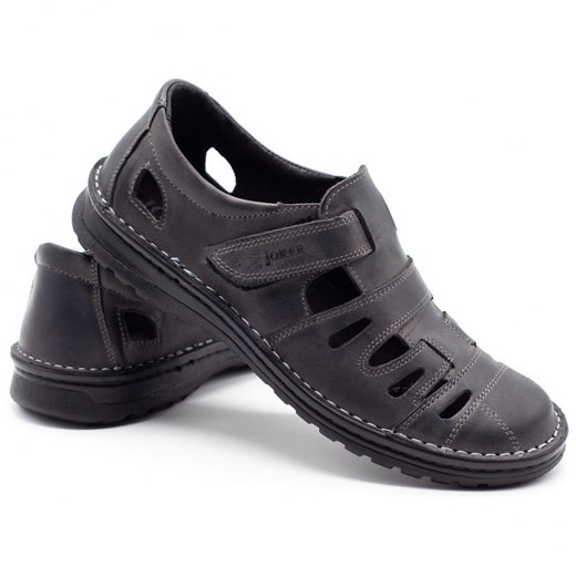 Buty męskie skórzane ażurowe 501 szare ze sklepu butyolivier w kategorii Półbuty męskie - zdjęcie 178688045