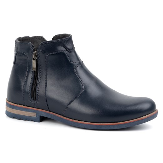 Buty męskie skórzane zimowe sztyblety ocieplane 887K granatowe ze sklepu butyolivier w kategorii Buty zimowe męskie - zdjęcie 178689027