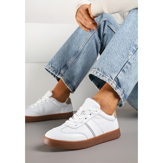 Białe Skórzane Sneakersy Ozdobione Przeszyciami Tillita 38 promocja born2be.pl